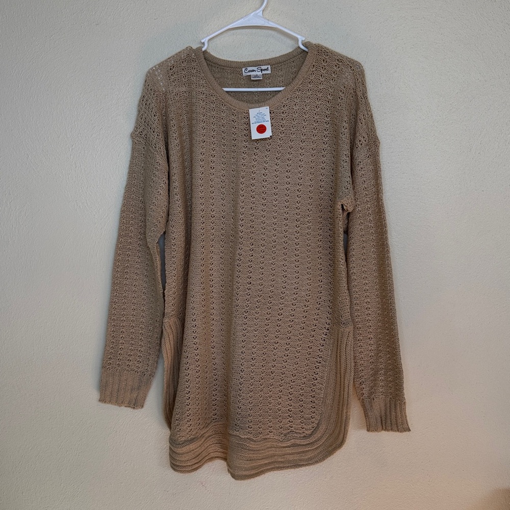 Caren Sport Women’s Light Brown Waffle Knit Sweater Size 1X Fall Cozy